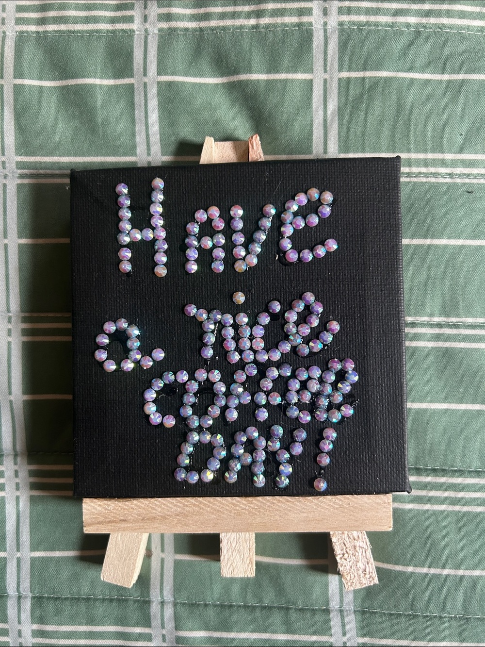 Handmade Black Mini Canvas Sign with Iridescent Rhinestone Text